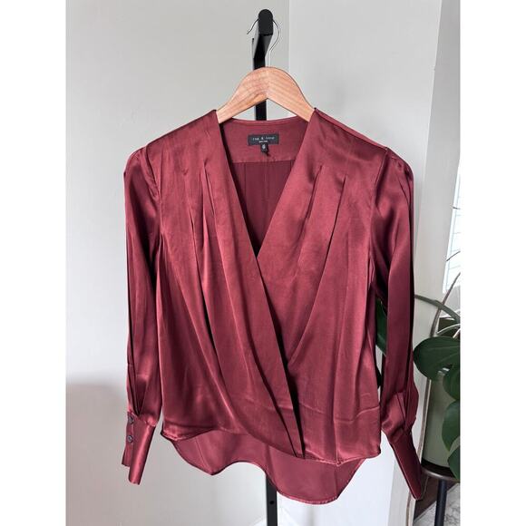 Rag & Bone Lei Wrap front silk blouse burgundy - Picture 2 of 5